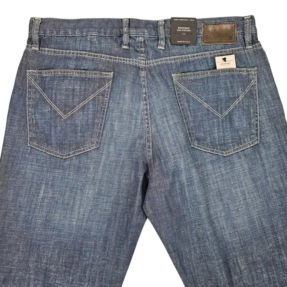 NWT John Varvatos Jeans Mens Size 38 Bowery Slim Straight Leg Casual Medium Wash